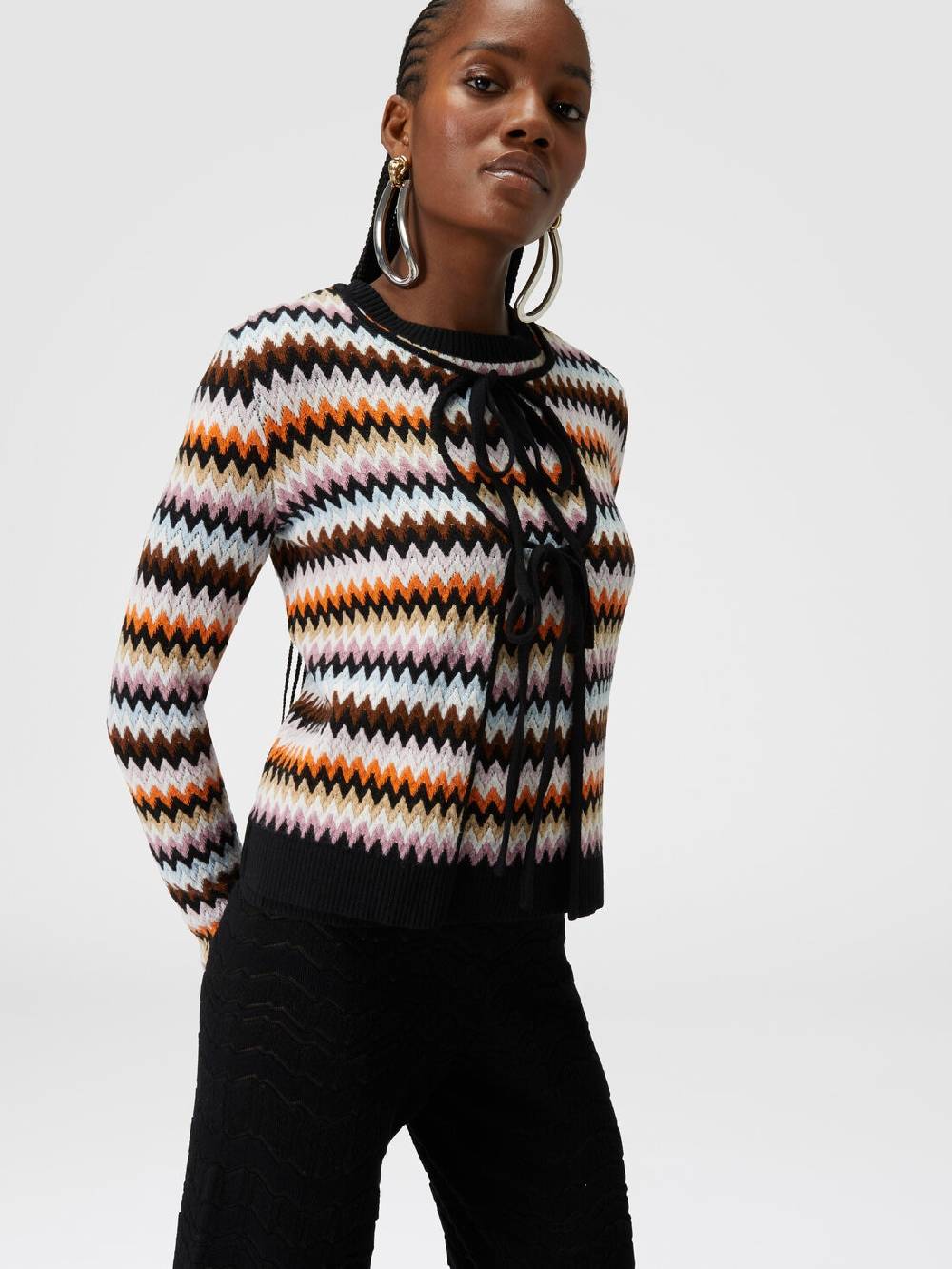 Missoni Cardigan in lana zig zag con profili a contrasto In Saldo