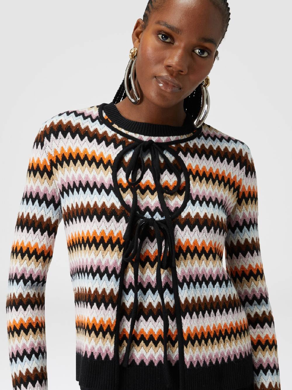 Missoni Cardigan in lana zig zag con profili a contrasto In Saldo