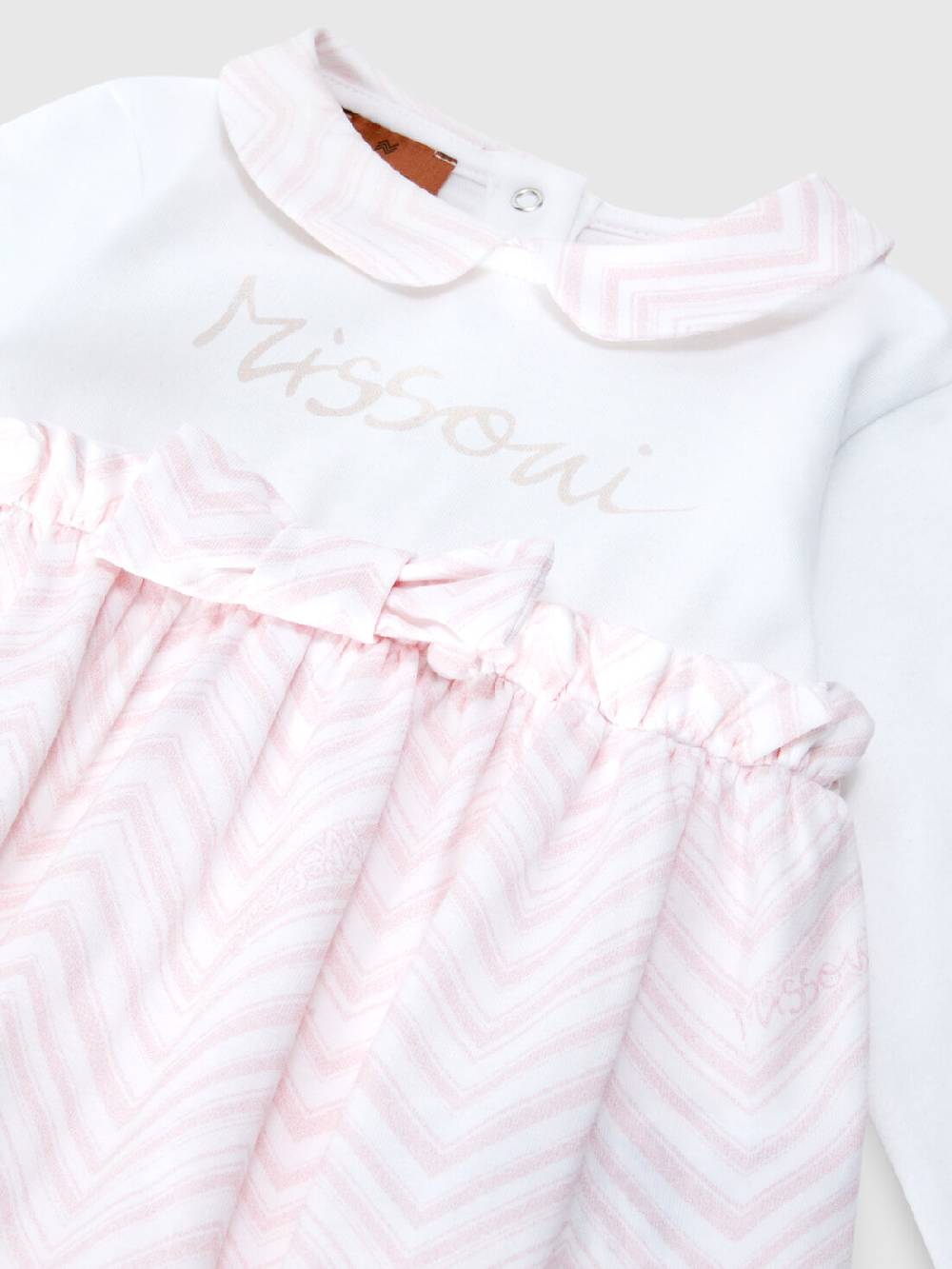 Missoni Set tre pezzi con tutina, zuccotto e bavaglino in cotone con inserti zig zag Nuova