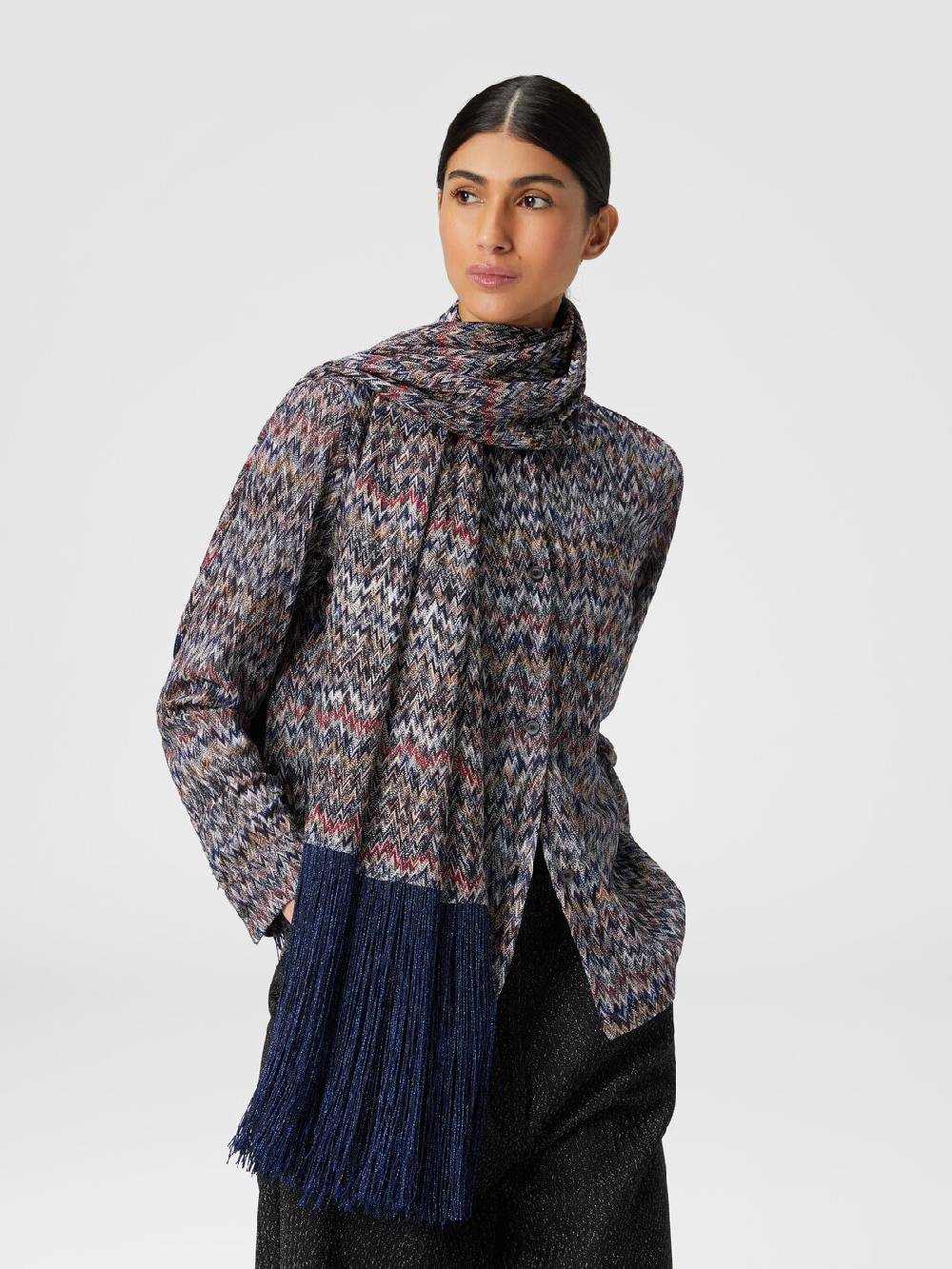 Missoni Stola in viscosa lamé chevron con frange Vendita Calda