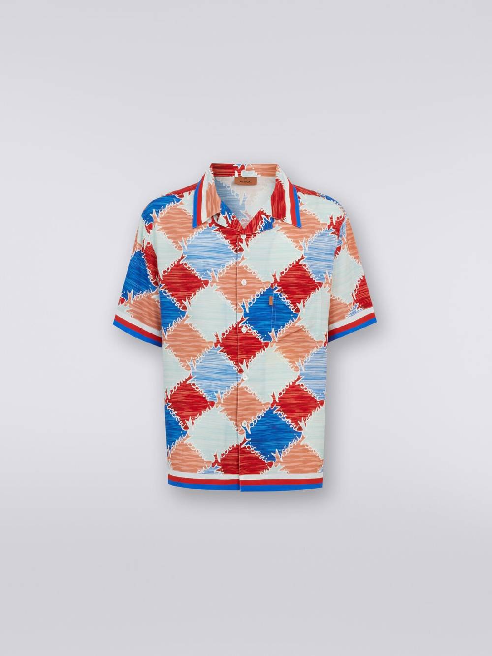 Missoni Camicia a maniche corte in viscosa a losanghe con scritta logo Qualità