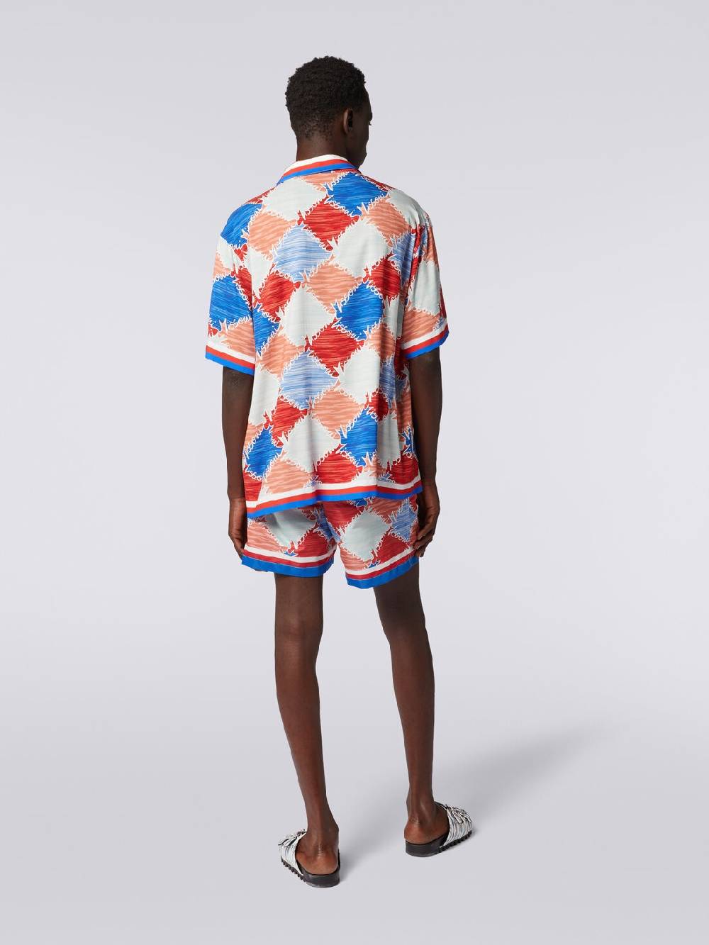 Missoni Camicia a maniche corte in viscosa a losanghe con scritta logo Qualità