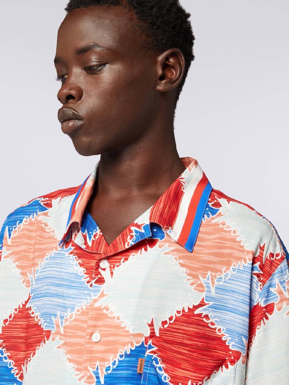 Missoni Camicia a maniche corte in viscosa a losanghe con scritta logo Qualità