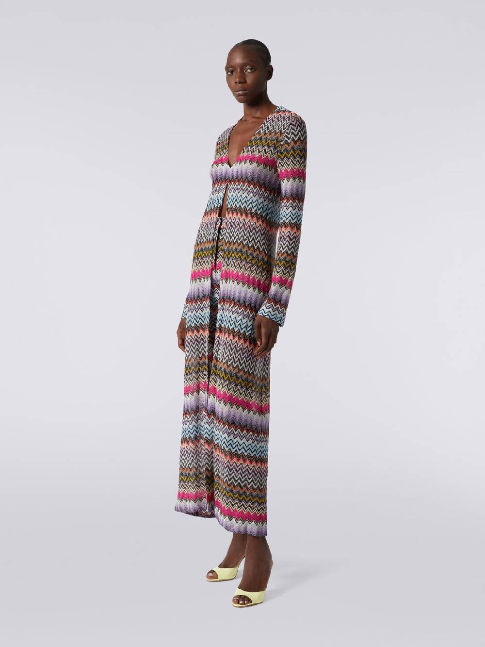 Missoni Cardigan lungo in viscosa zig zag con lurex Vendita Economica