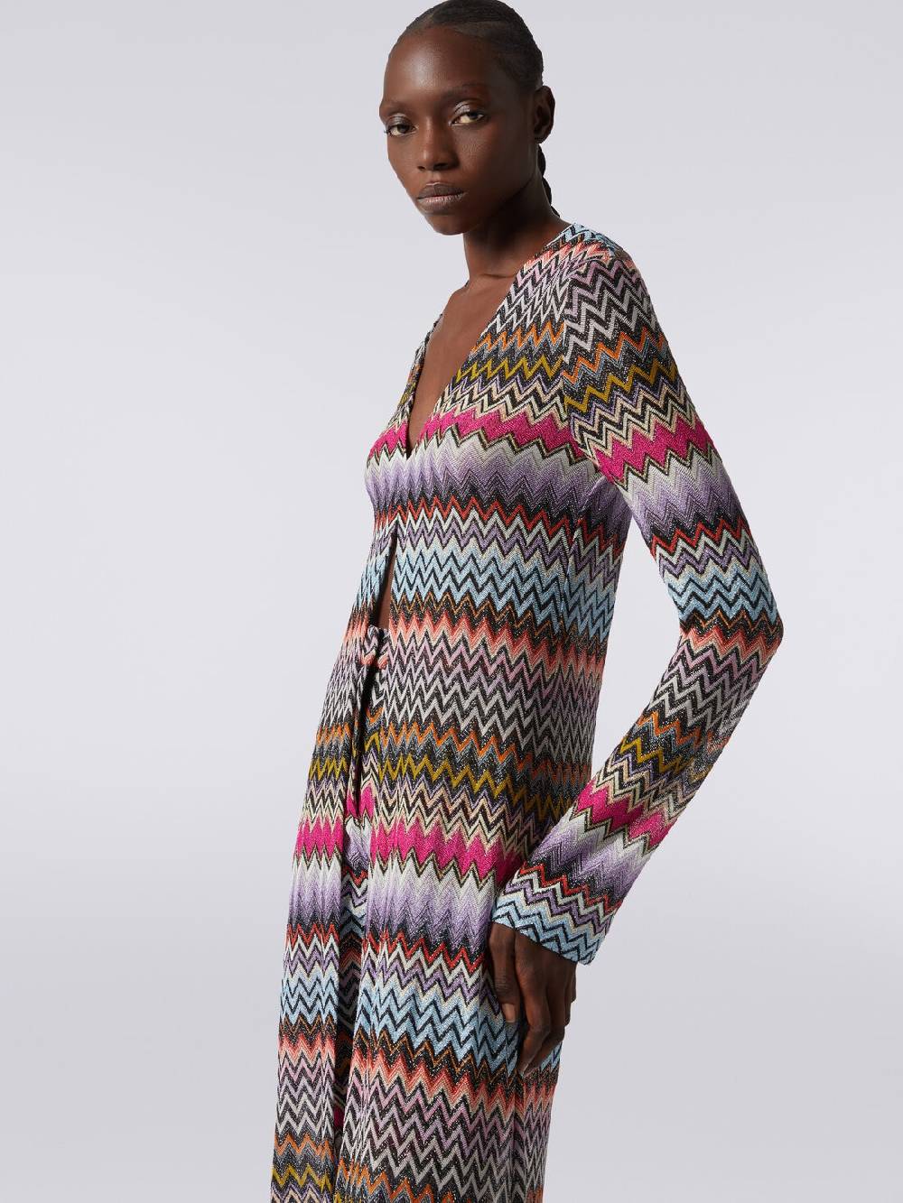 Missoni Cardigan lungo in viscosa zig zag con lurex Vendita Economica
