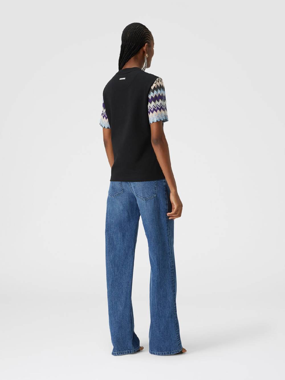 Missoni T-shirt in jersey di cotone con maniche in maglia zig zag Qualità
