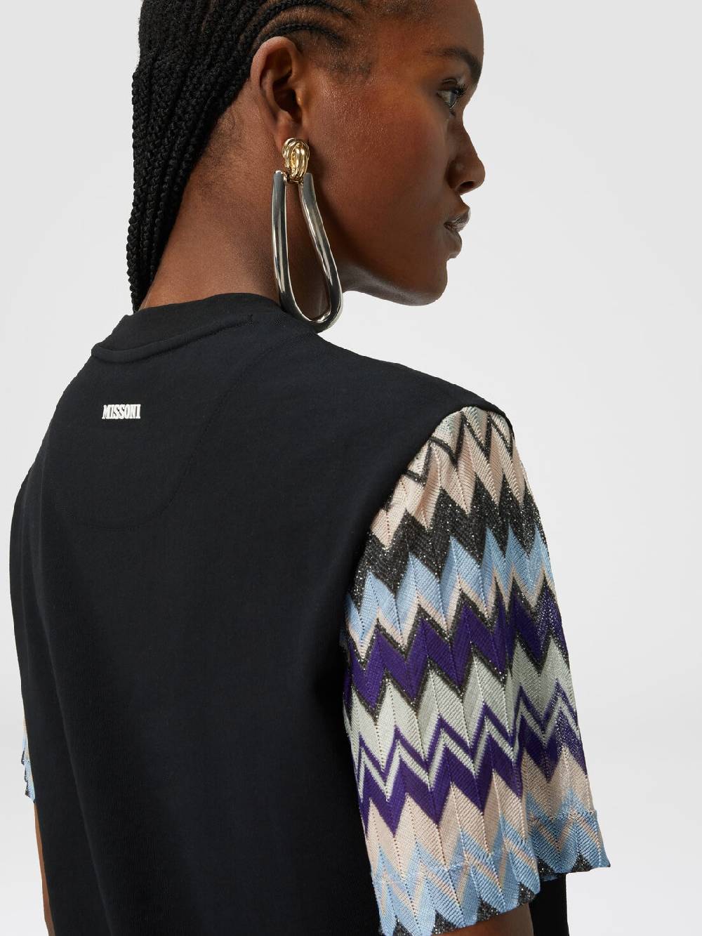 Missoni T-shirt in jersey di cotone con maniche in maglia zig zag Qualità