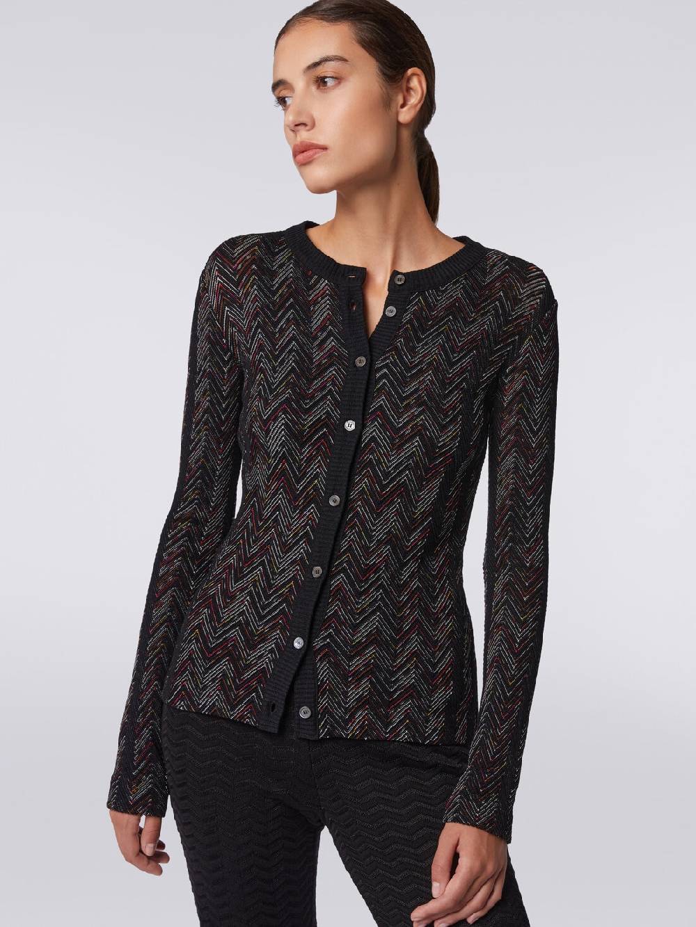 Missoni Cardigan corto in maglia di lana e viscosa con zig zag in rilievo Acquista Ora
