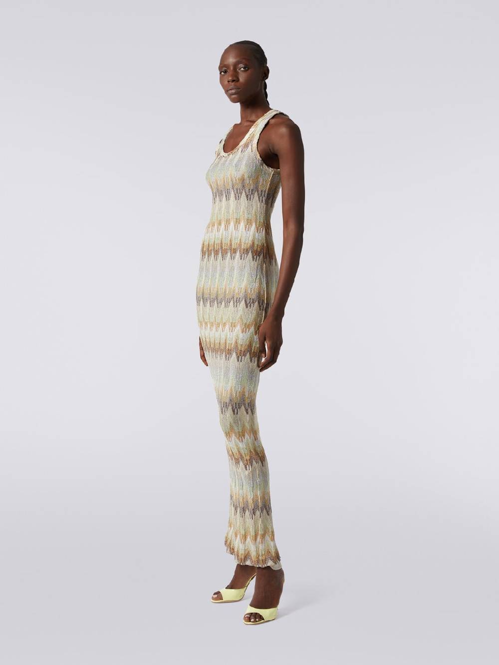 Missoni Abito lungo smanicato in viscosa zig zag con lurex Offerta
