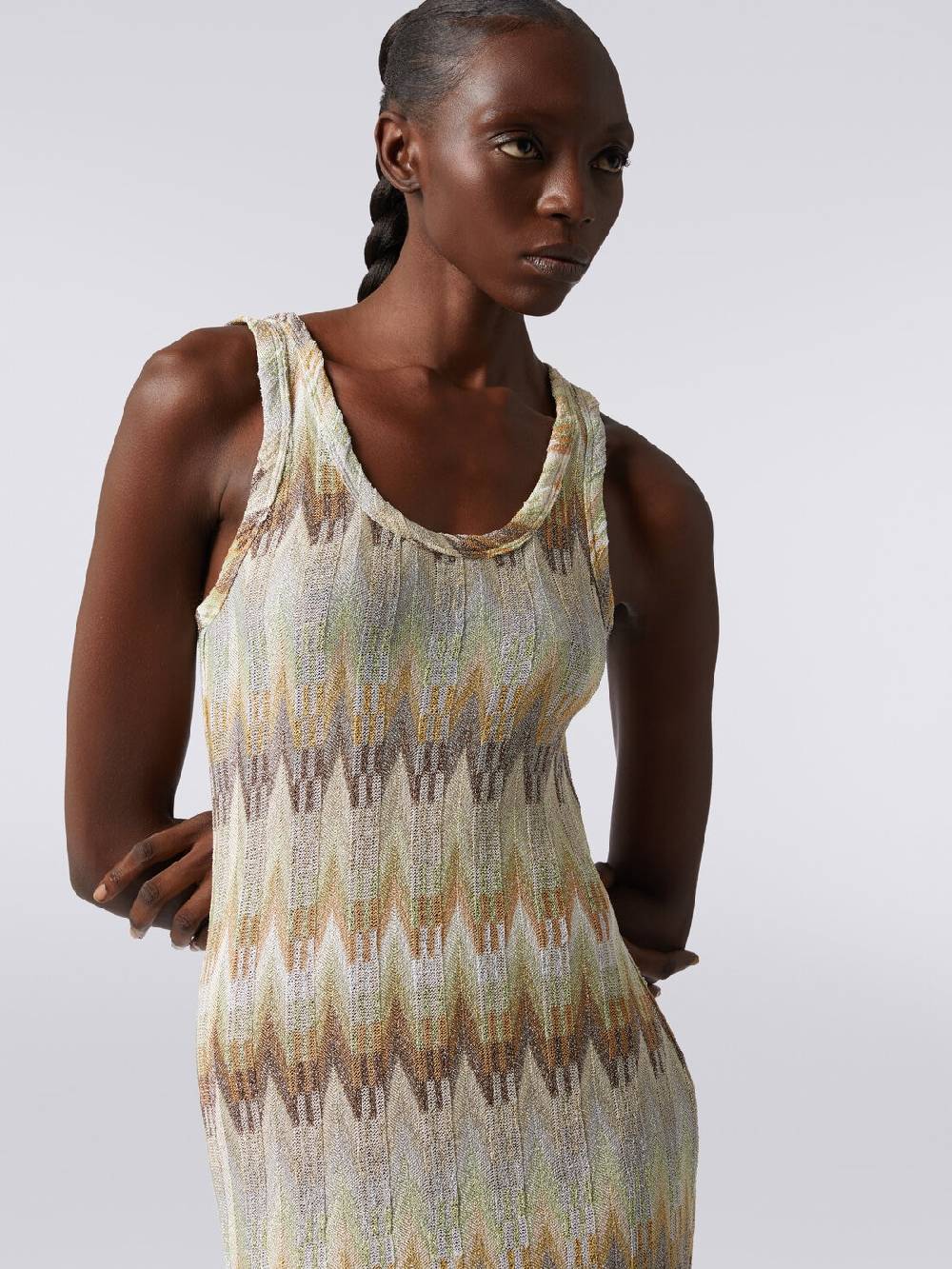 Missoni Abito lungo smanicato in viscosa zig zag con lurex Offerta