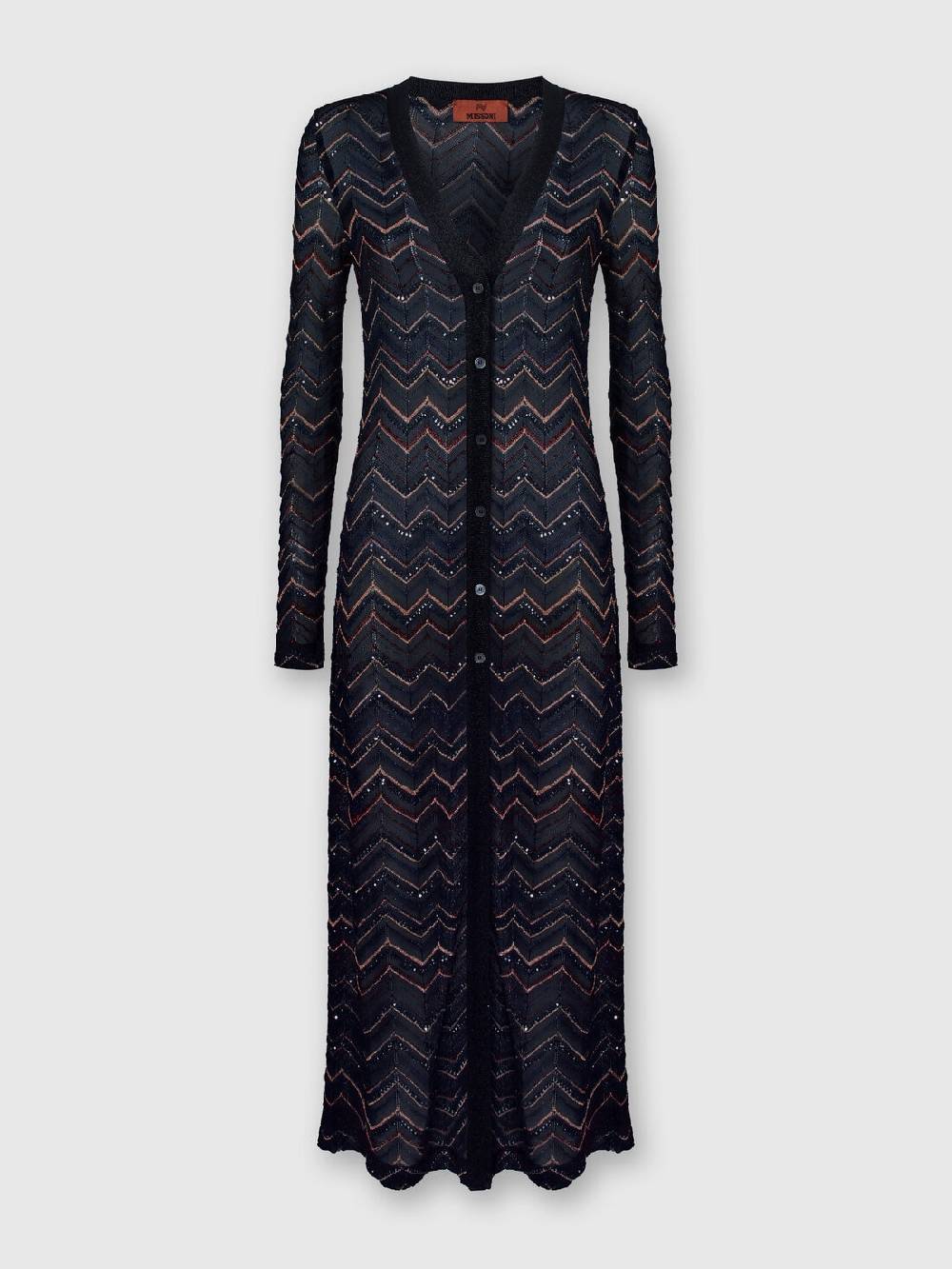 Missoni Cardigan lungo in maglia zig zag con lurex e paillettes Moda