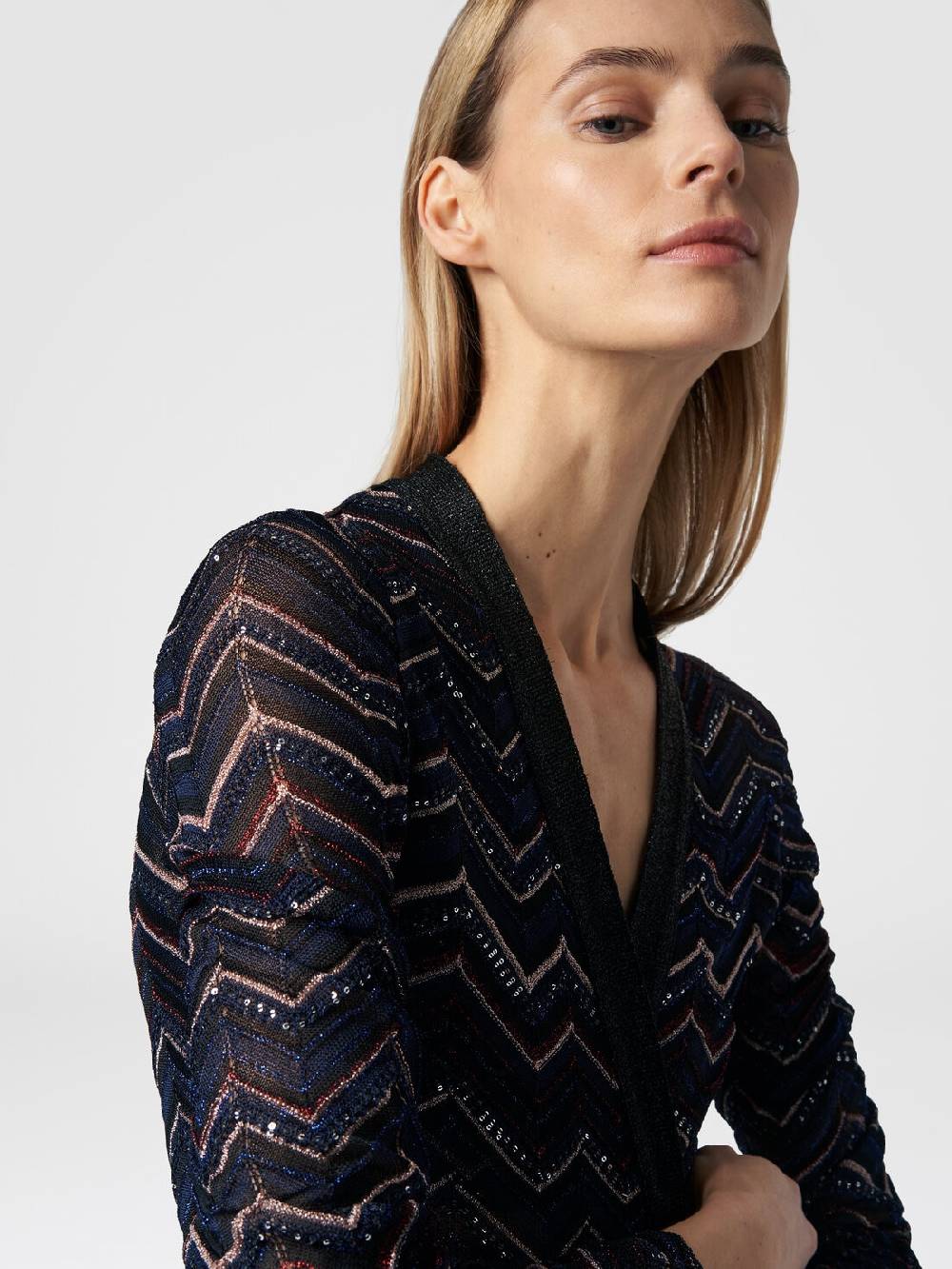 Missoni Cardigan lungo in maglia zig zag con lurex e paillettes Moda
