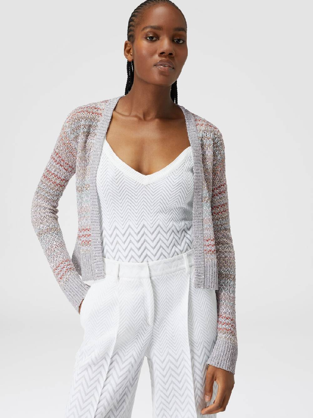 Missoni Cardigan corto in maglia a rete con paillettes Italy