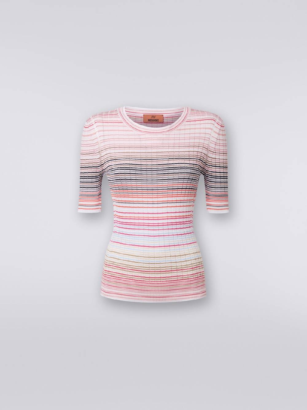 Missoni Maglia girocollo a maniche corte in cotone e viscosa a righe Spedizione Gratuita
