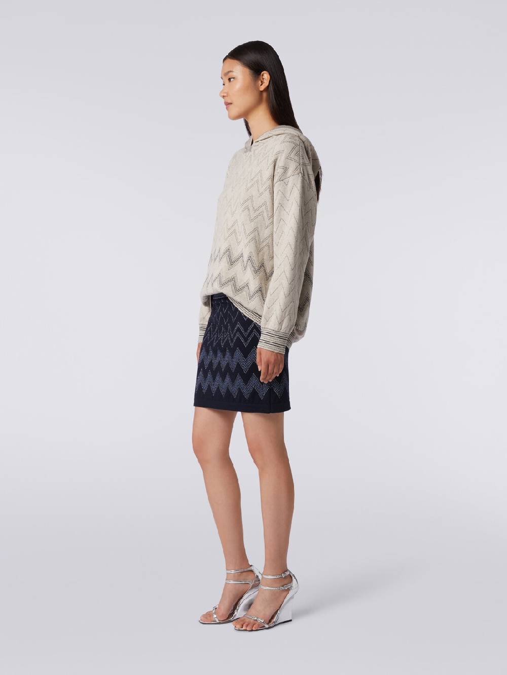 Missoni Minigonna in lana e viscosa zig zag con lurex Vendita Calda