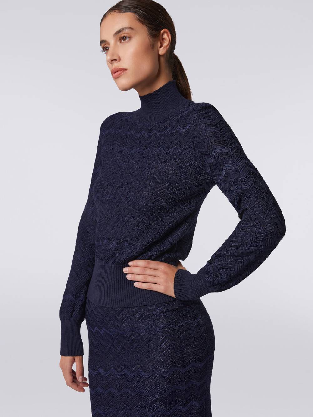 Missoni Pullover a collo alto in viscosa e lana chevron Saldi Di Fabbrica