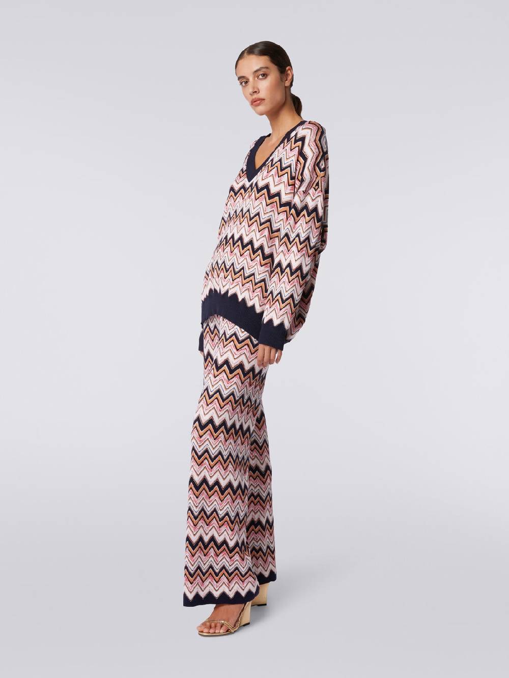 Missoni Pantaloni a palazzo in lana e viscosa chevron Convenienza