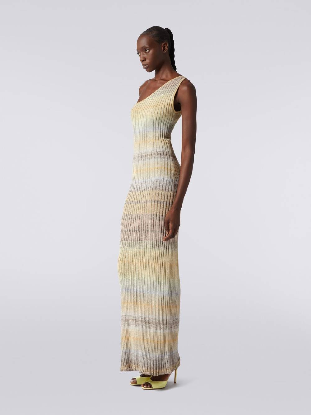 Missoni Abito lungo monospalla a costine con lurex In Vendita