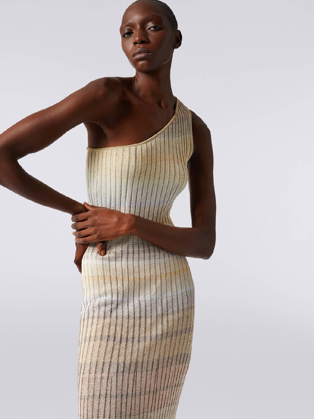 Missoni Abito lungo monospalla a costine con lurex In Vendita