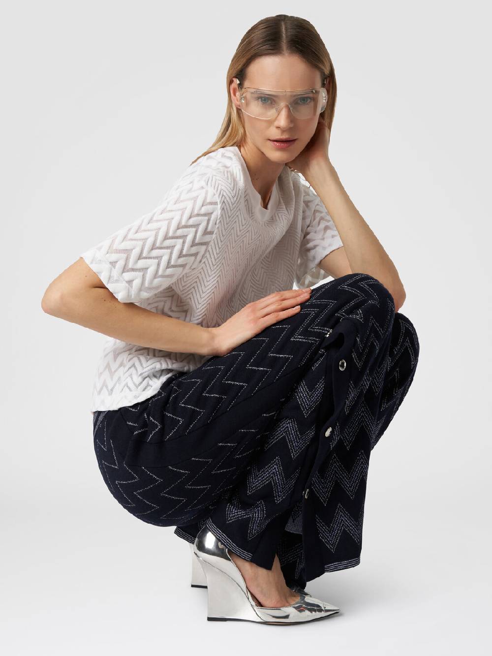 Missoni Joggers in lana e viscosa zig zag con lurex Vendita