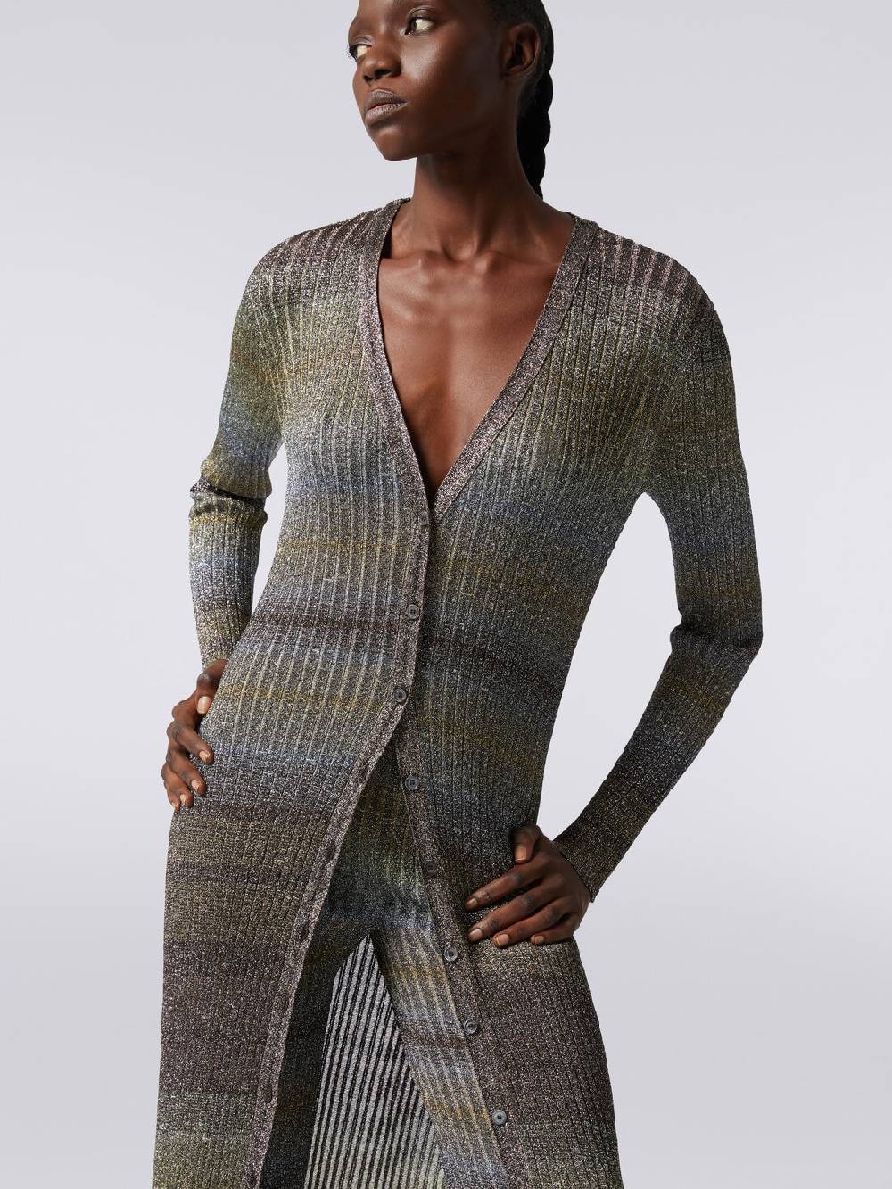 Missoni Cardigan lungo in viscosa a costine con lurex Promozione Limitata