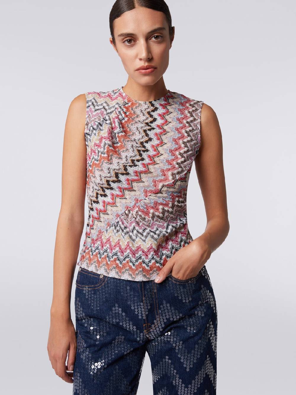 Missoni Canottiera girocollo zig zag con arricciature Shopping Online
