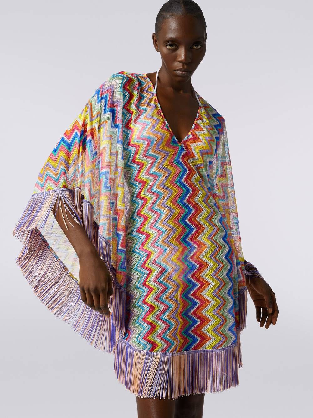 Missoni Caftano copricostume corto stampa zig zag con frange 50% di sconto con spedizione gratuita