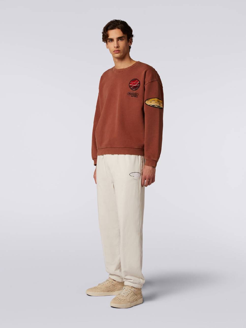 Missoni Pullover girocollo in felpa di cotone con inserto in maglia Esporta salva