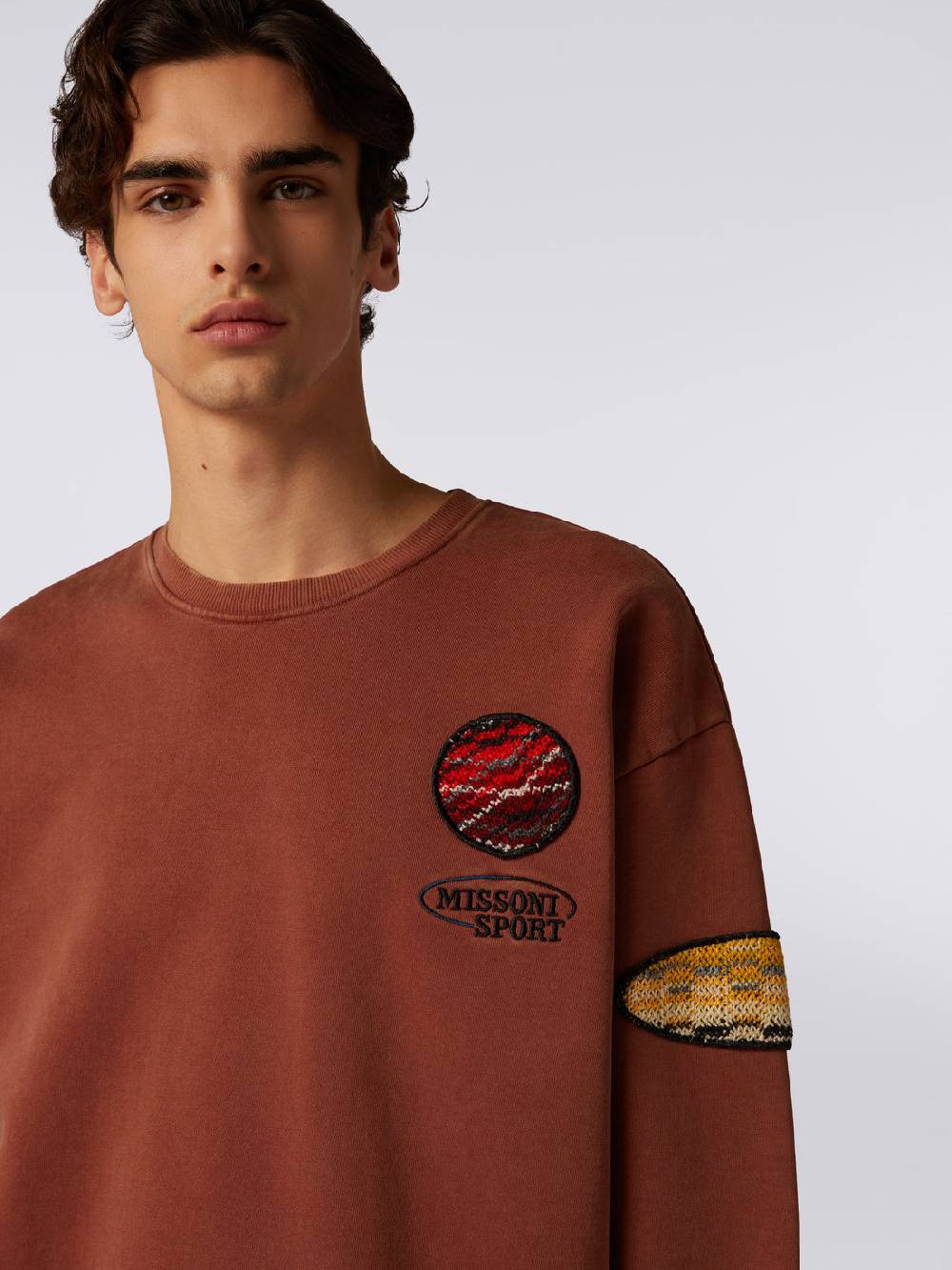 Missoni Pullover girocollo in felpa di cotone con inserto in maglia Esporta salva