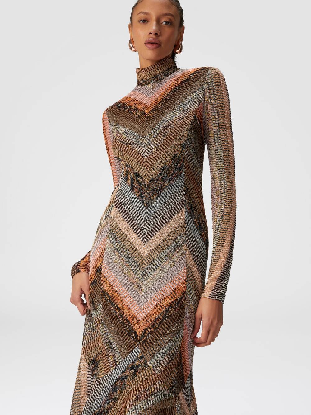 Missoni Abito lungo con fondo svasato e collo a lupetto con zip In Linea