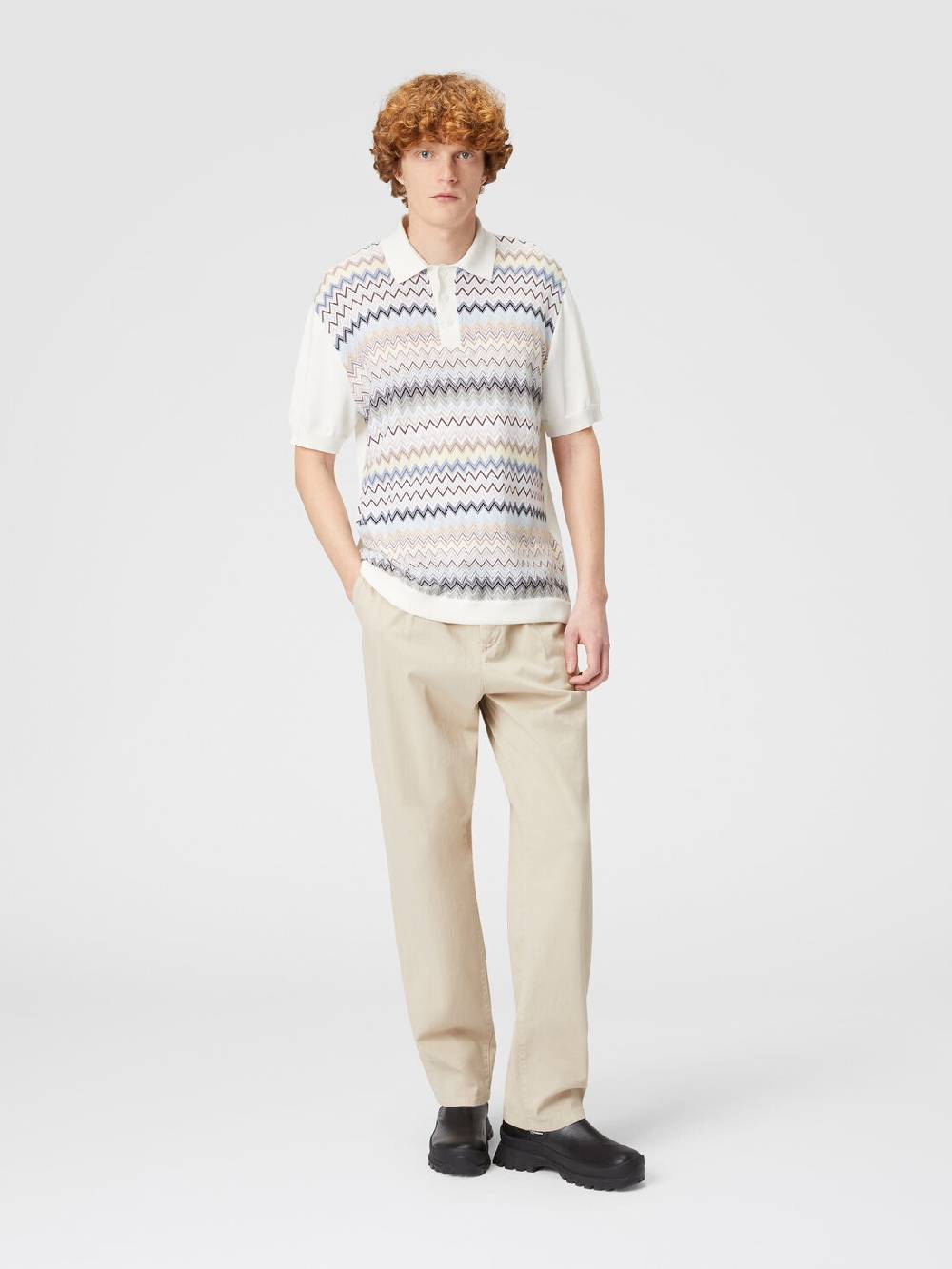 Missoni Polo in maglia di cotone zig zag con inserti tinta unita Fornitura limitata