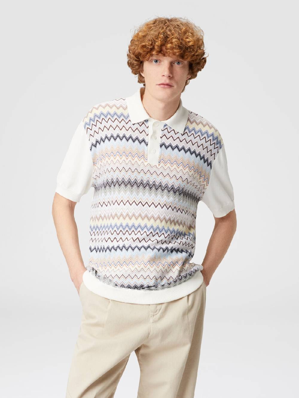 Missoni Polo in maglia di cotone zig zag con inserti tinta unita Fornitura limitata