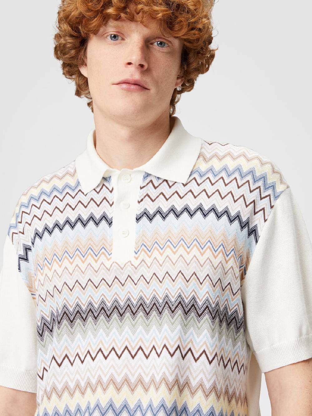 Missoni Polo in maglia di cotone zig zag con inserti tinta unita Fornitura limitata