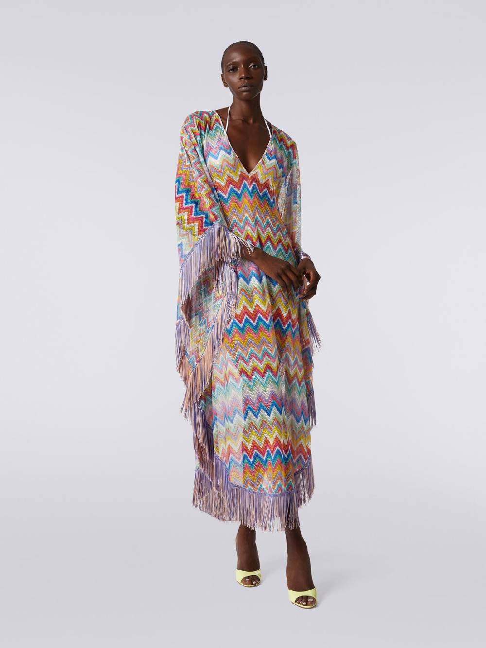 Missoni Caftano copricostume lungo stampa zig zag con frange Latest fashion