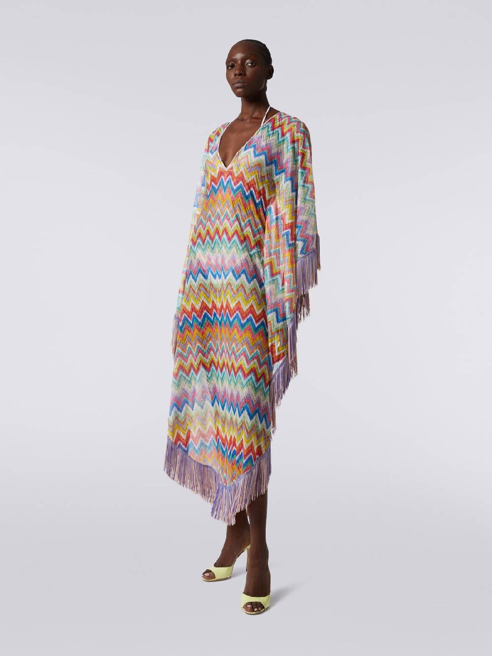 Missoni Caftano copricostume lungo stampa zig zag con frange Latest fashion