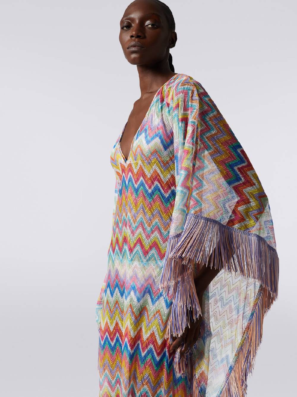 Missoni Caftano copricostume lungo stampa zig zag con frange Latest fashion