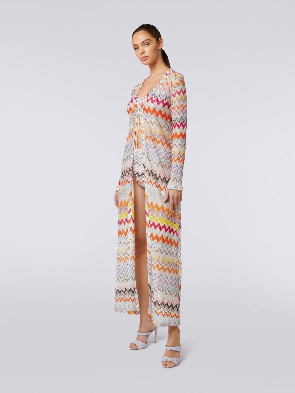 Missoni Cardigan copricostume lungo con motivo zig zag e lurex Esporta salva