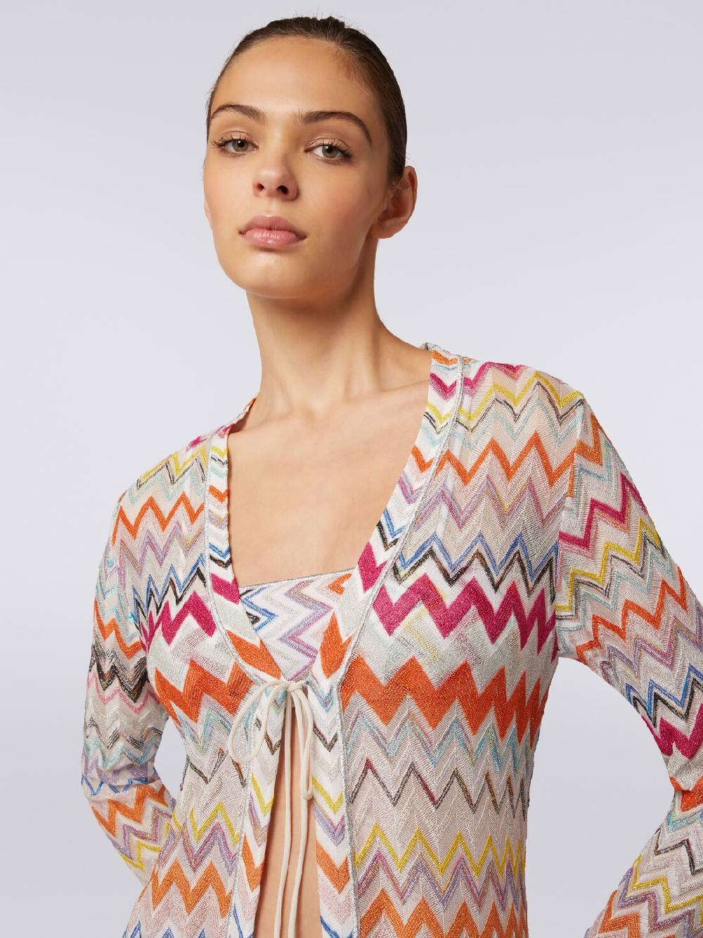 Missoni Cardigan copricostume lungo con motivo zig zag e lurex Esporta salva