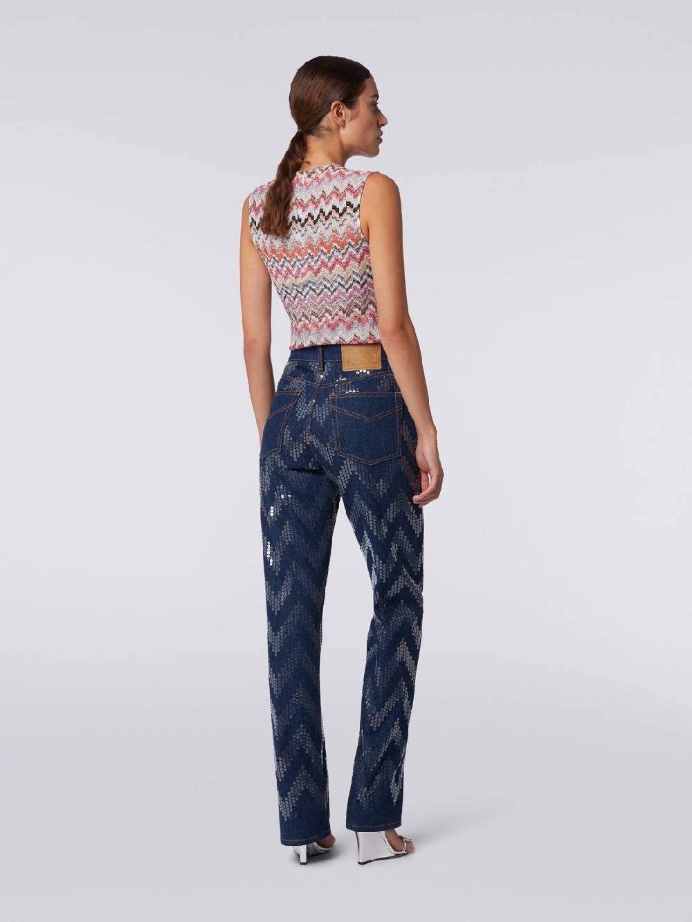 Missoni Cinque tasche in denim con paillettes zig zag Qualità
