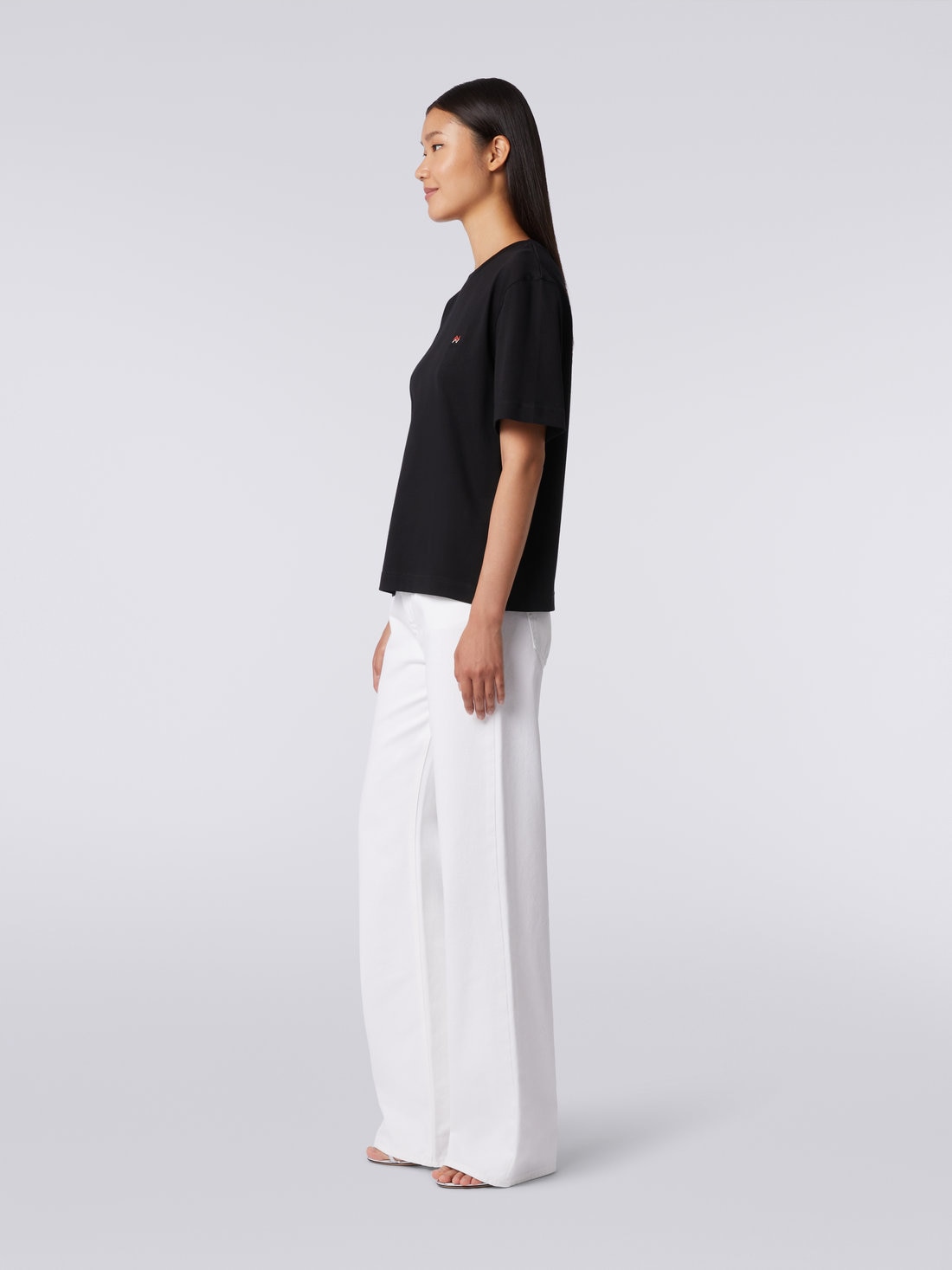 Missoni T-shirt girocollo in cotone con ricamo e logo Vendita Calda