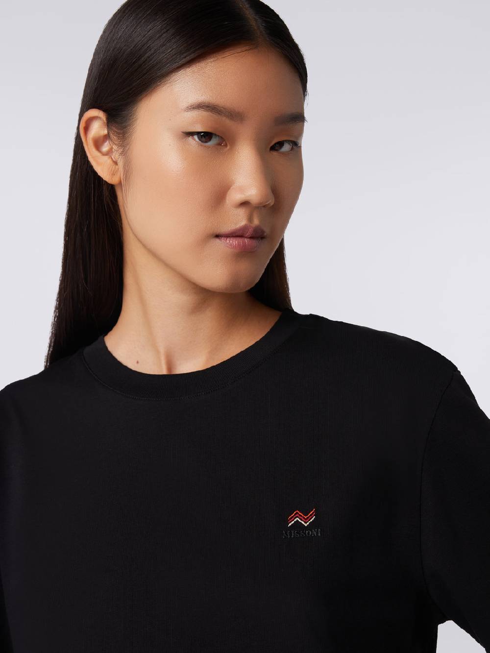 Missoni T-shirt girocollo in cotone con ricamo e logo Vendita Calda