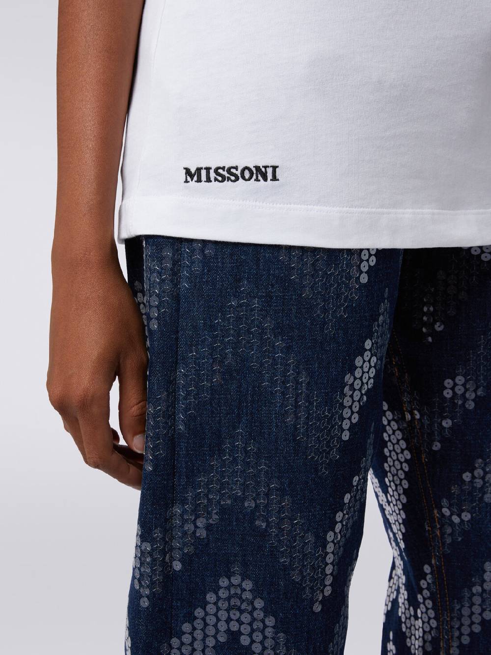 Missoni T-shirt girocollo in cotone con inserti zig zag Nuova