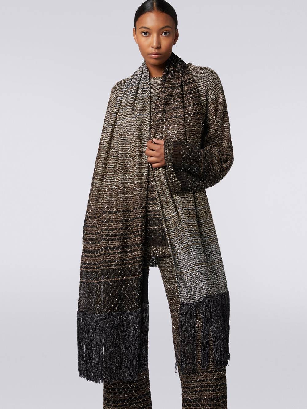Missoni Stola in maglia dégradé con frange e paillettes Offerta speciale