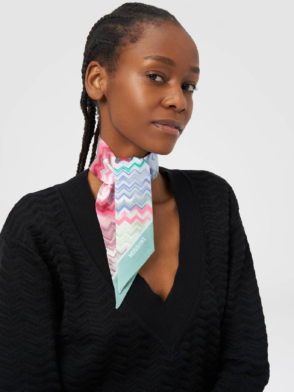 Missoni Foulard in seta con zig zag e scritta logo Shopping online
