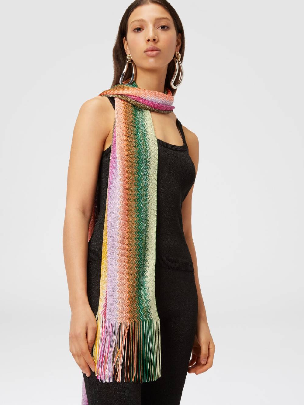 Missoni Sciarpa in maglia di viscosa chevron con frange Vendite stagionali