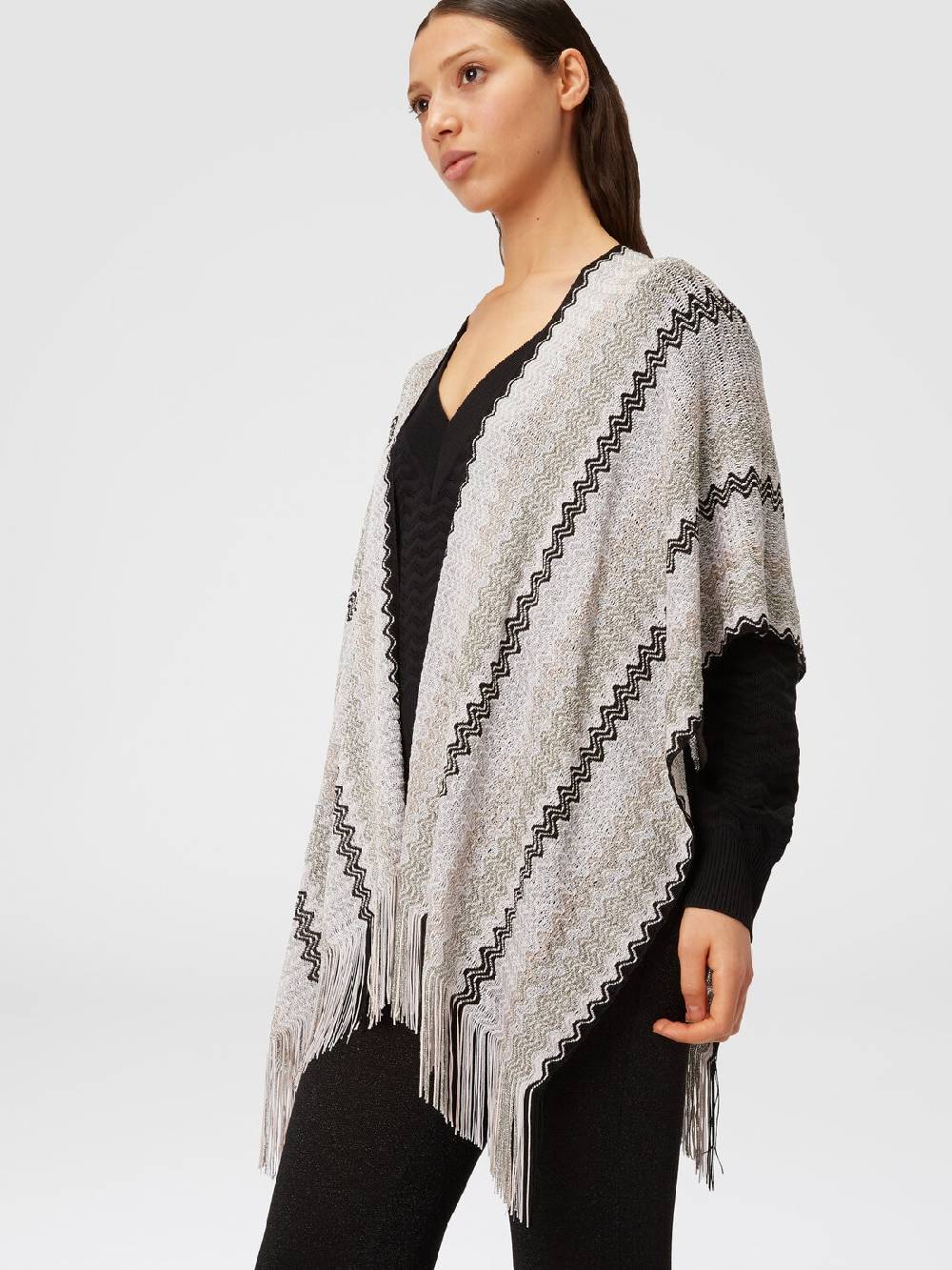 Missoni Poncho in maglia di misto viscosa con motivo a onde e frange Offerta Pasqua