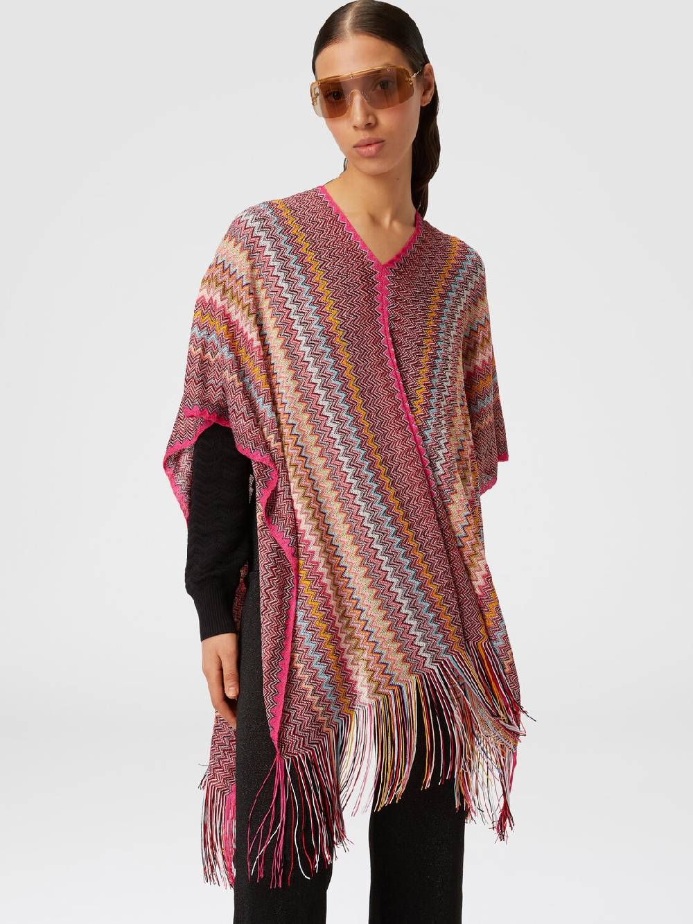 Missoni Poncho in maglia di viscosa zig zag con frange Offerta per la Festa della Mamma