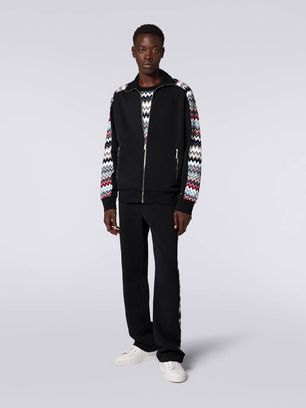 Missoni Felpa in cotone con zip e inserti zig zag ACQUISTA ORA