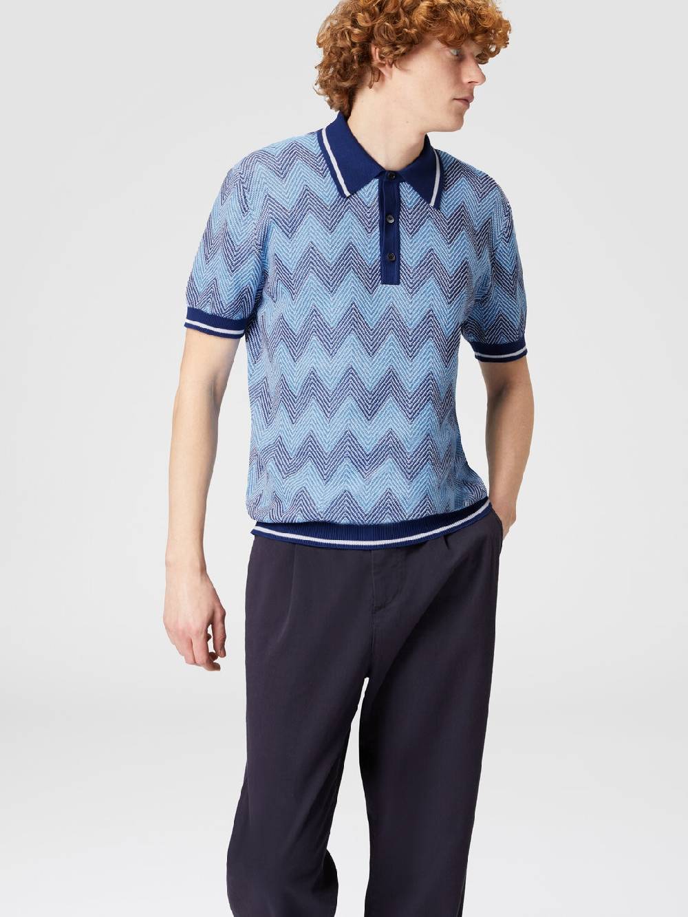 Missoni Polo a maniche corte in cotone zig zag con profili a contrasto Promozione