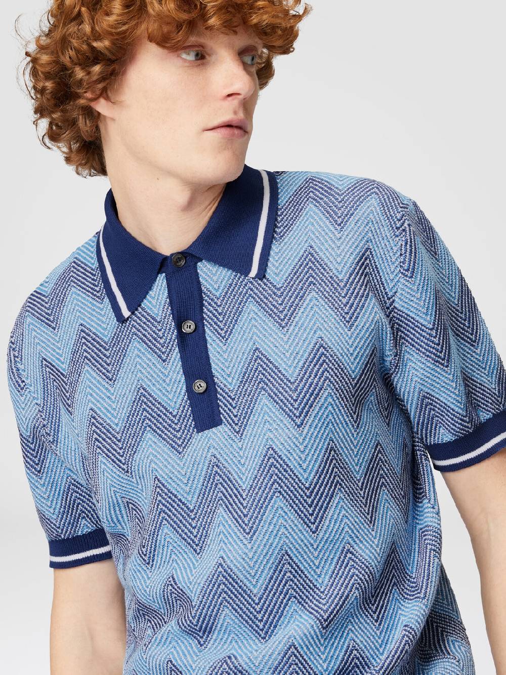 Missoni Polo a maniche corte in cotone zig zag con profili a contrasto Promozione
